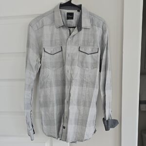 7 Diamonds Men Light Gray Plaid Button-Down Shirt